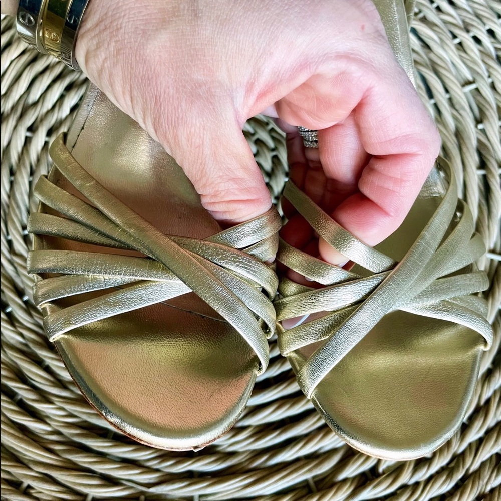 Casadei Gold Leather Strappy Woven Heeled Sandals - Picture 4 of 13